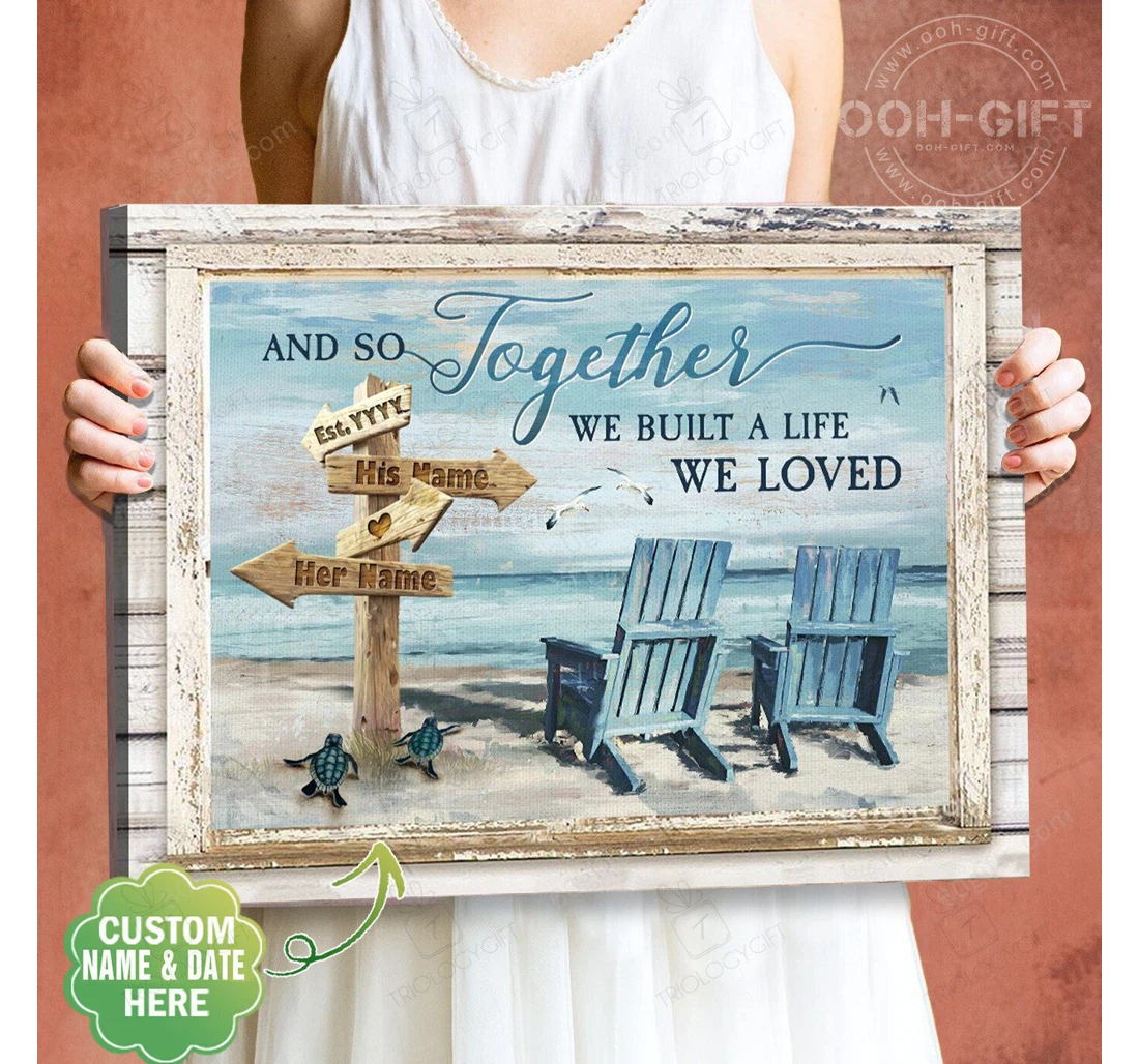 Poster, Canvas - Personalized Name Valentine's Day And So Together Wedding Present Customized Beach Print Framed Wall Art