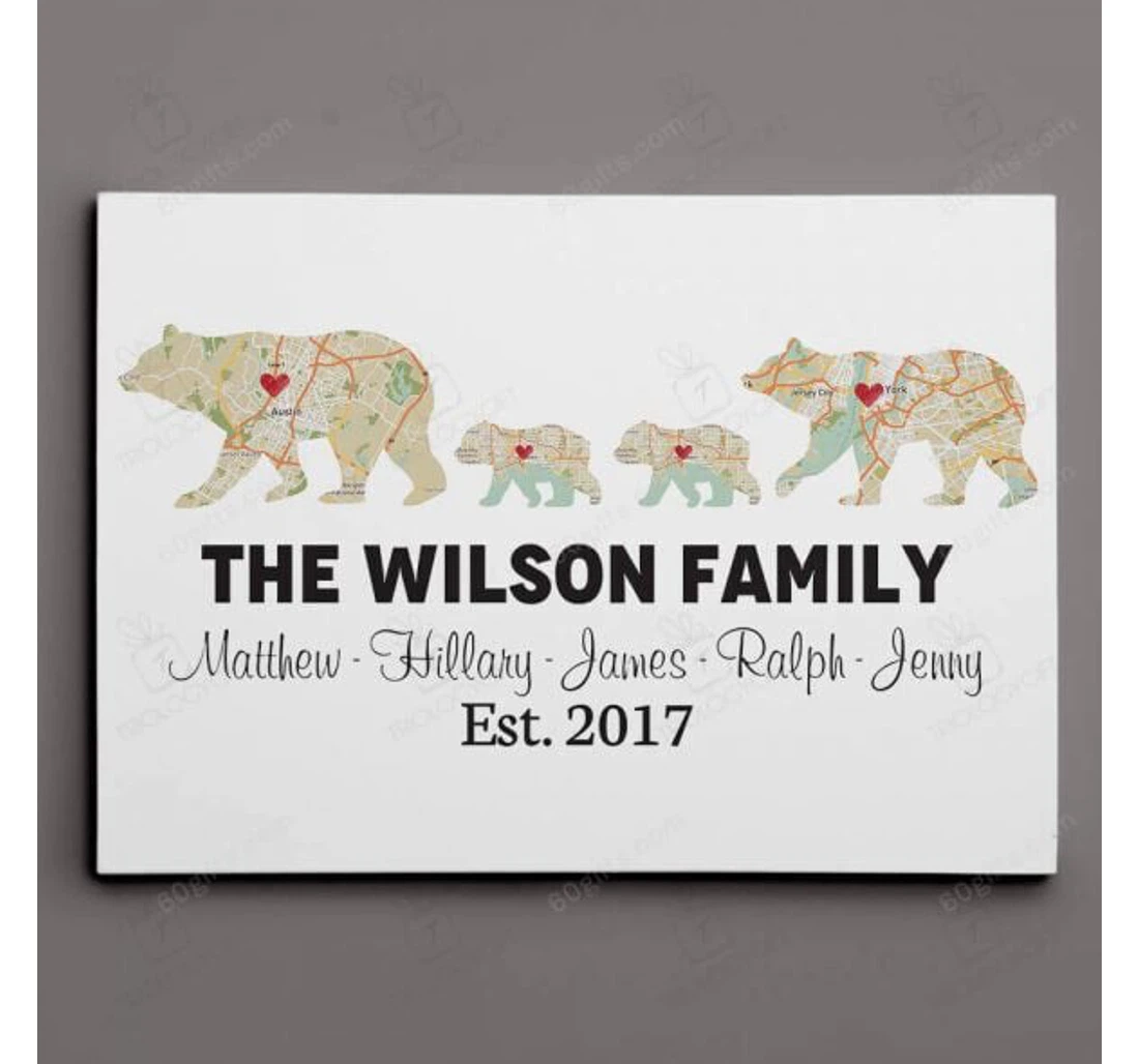 Poster, Canvas - Personalized Mother's Day Father's Day Bear Map Customized Frames Print Framed Wall Art