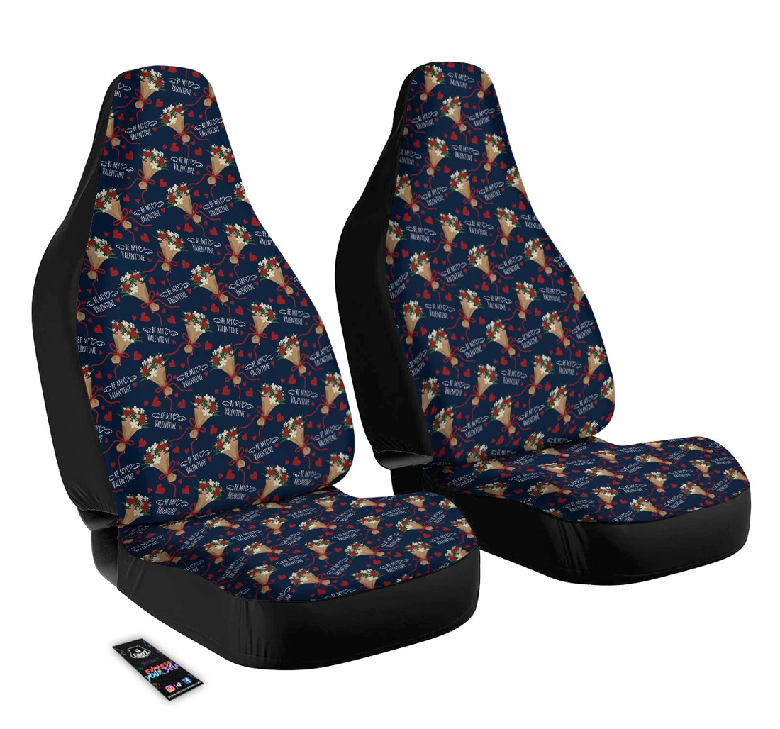 Personalized Be My Valentine Floral Pattern Universal Front Car Seat Cover