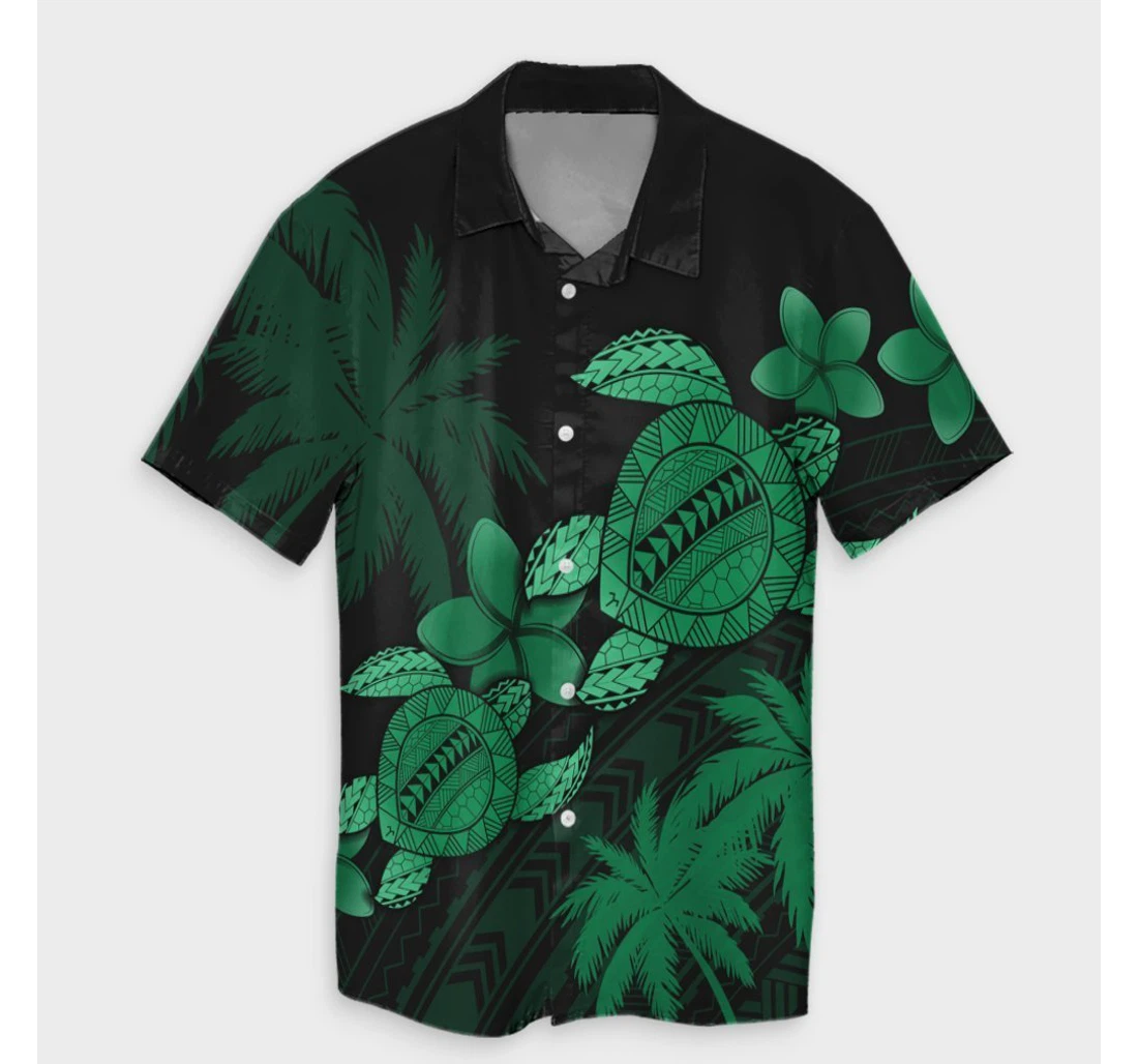 Personalized Turtle Plumeria Coconut Tree N Green Ah Hawaiian Shirt, Button Up Aloha Shirt For Men, Women