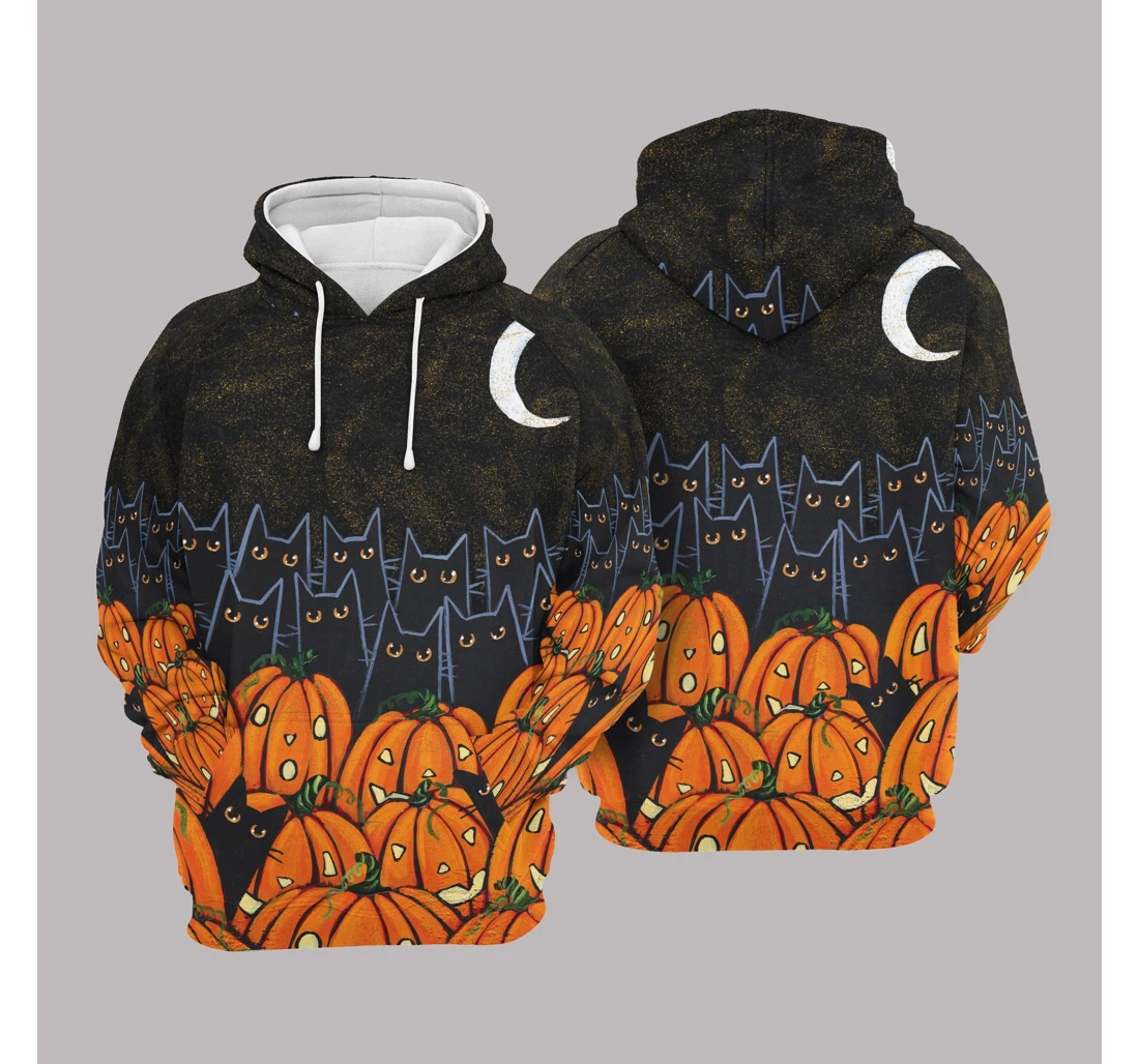 Personalized Cat Halloween Pattern Halloween Cat Lovers - 3D Printed Pullover Hoodie