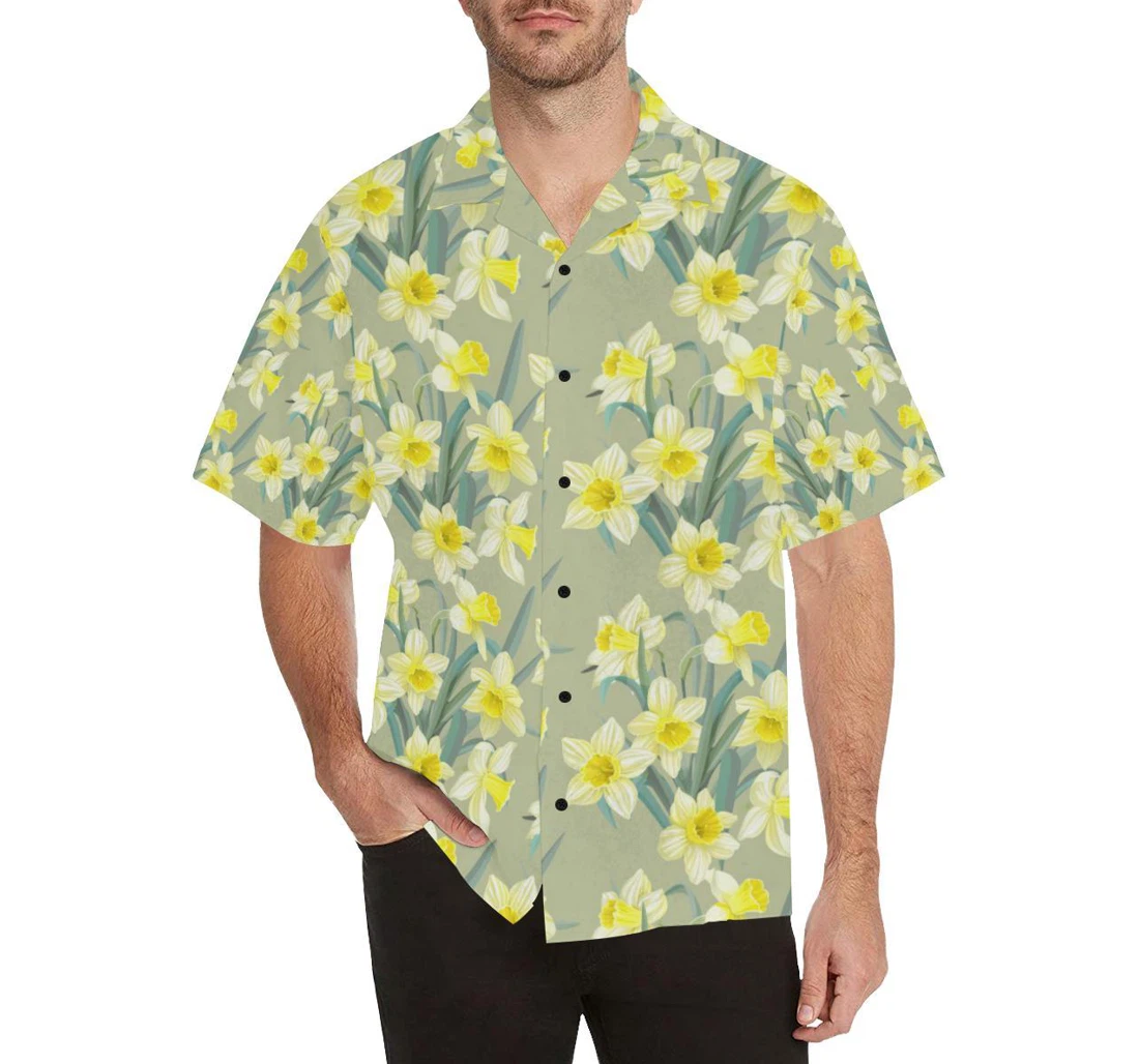 Personalized Daffodils Pattern Design Df Hawaiian Shirt, Button Up Aloha Shirt For Men, Women
