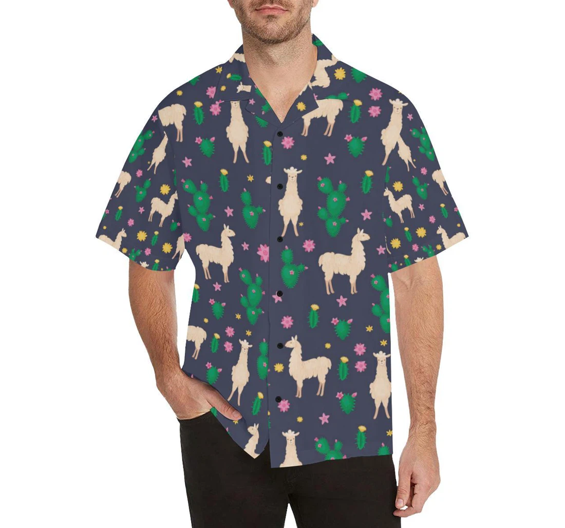 Personalized Llama Cactus Pattern Design Hawaiian Shirt, Button Up Aloha Shirt For Men, Women