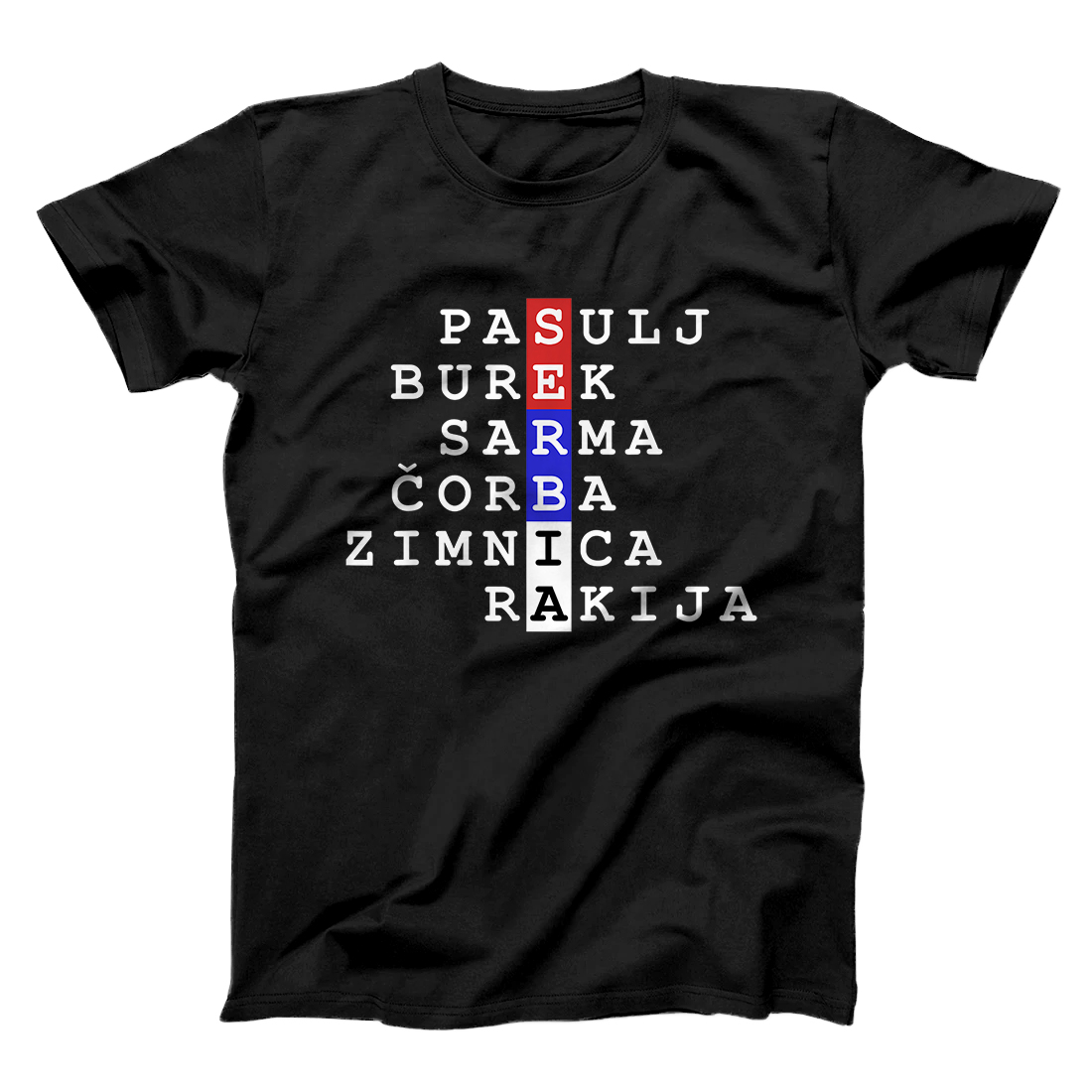 Personalized Serbian Flag Colors with Traditional Foods and Drinks T-Shirt