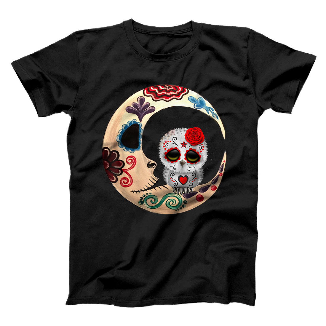 Personalized Funny Owl Sugar Skull Sitting On Scary Moon Halloween Gifts T-Shirt