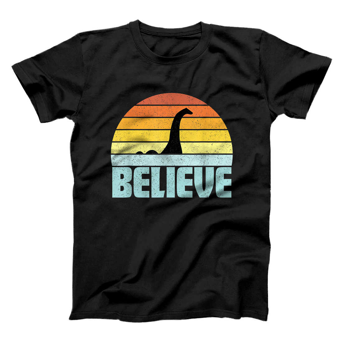 Personalized Believe Nessie Loch Ness Monster Retro Sunset Party Gift T-Shirt