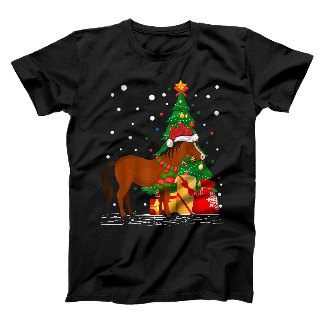 Personalized Funny Horse Lover Gift Santa Hat Horse Christmas T-Shirt
