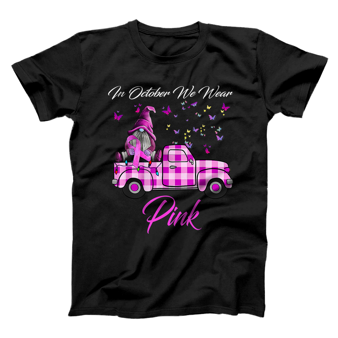 In October We Wear Pink Gnome Truck Breast Cancer Awareness T-Shirt