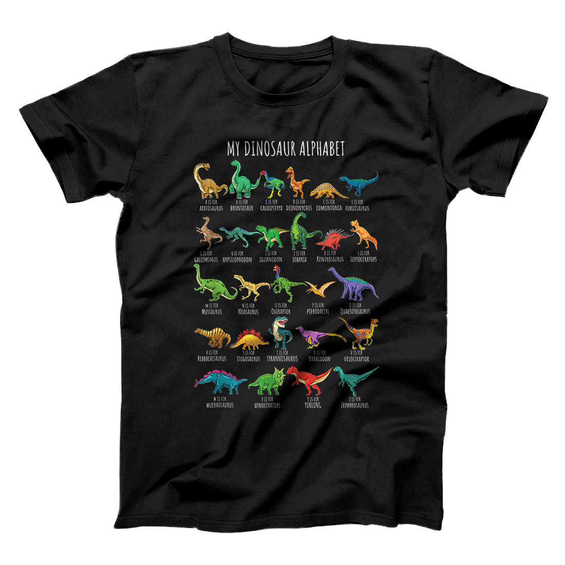 Types Of Dinosaurs Alphabet A-Z ABC Dino Identification T-Shirt - All ...