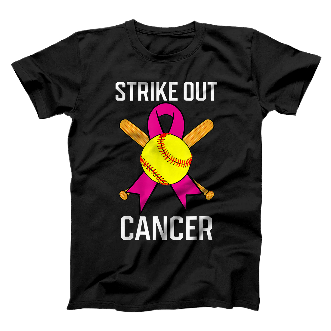 Personalized Strike Out Cancer Softball Ball Pink Ribbon Game Carcinomas T-Shirt