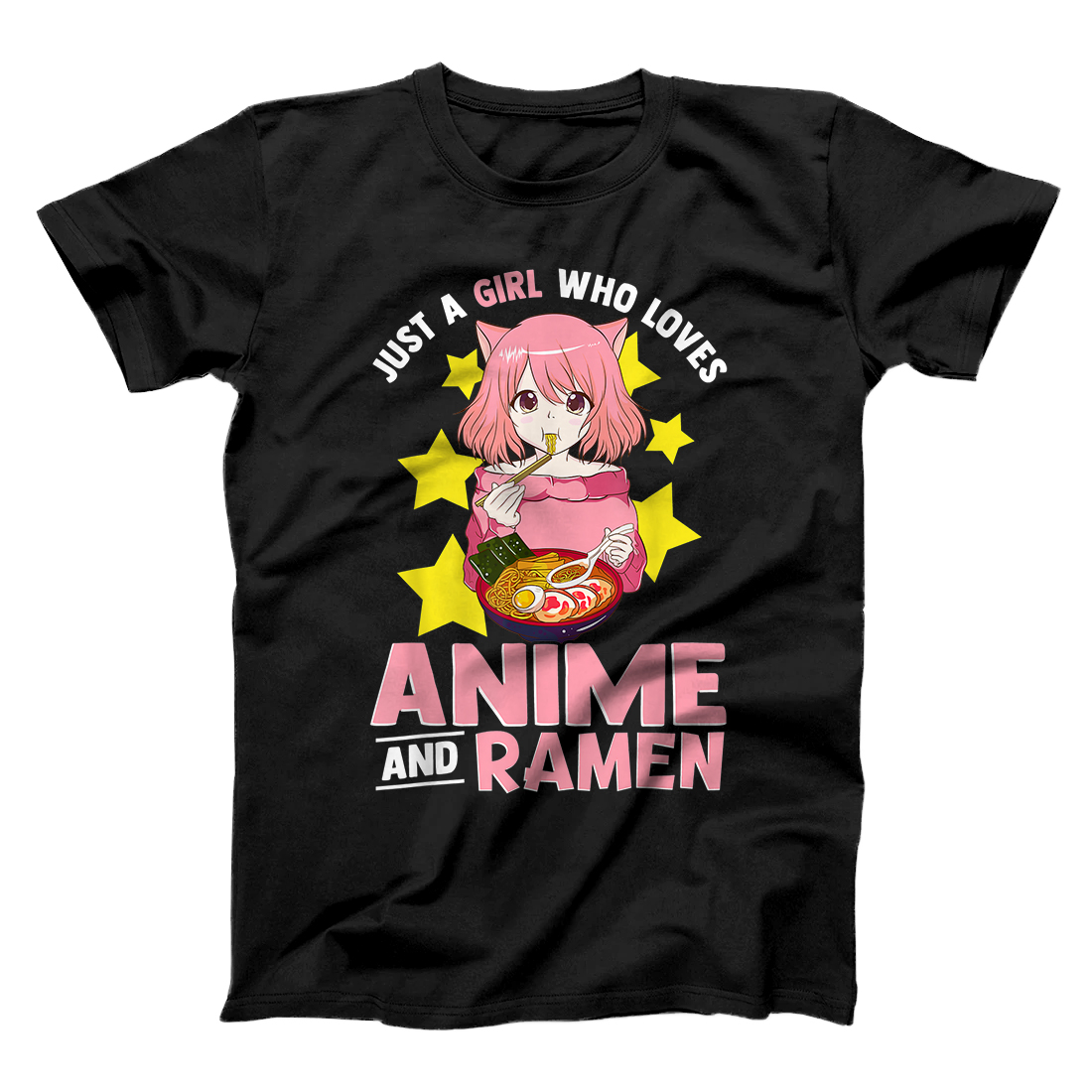Personalized Just A Girl Who Loves Anime and Ramen Bowl Japanese Noodles T-Shirt