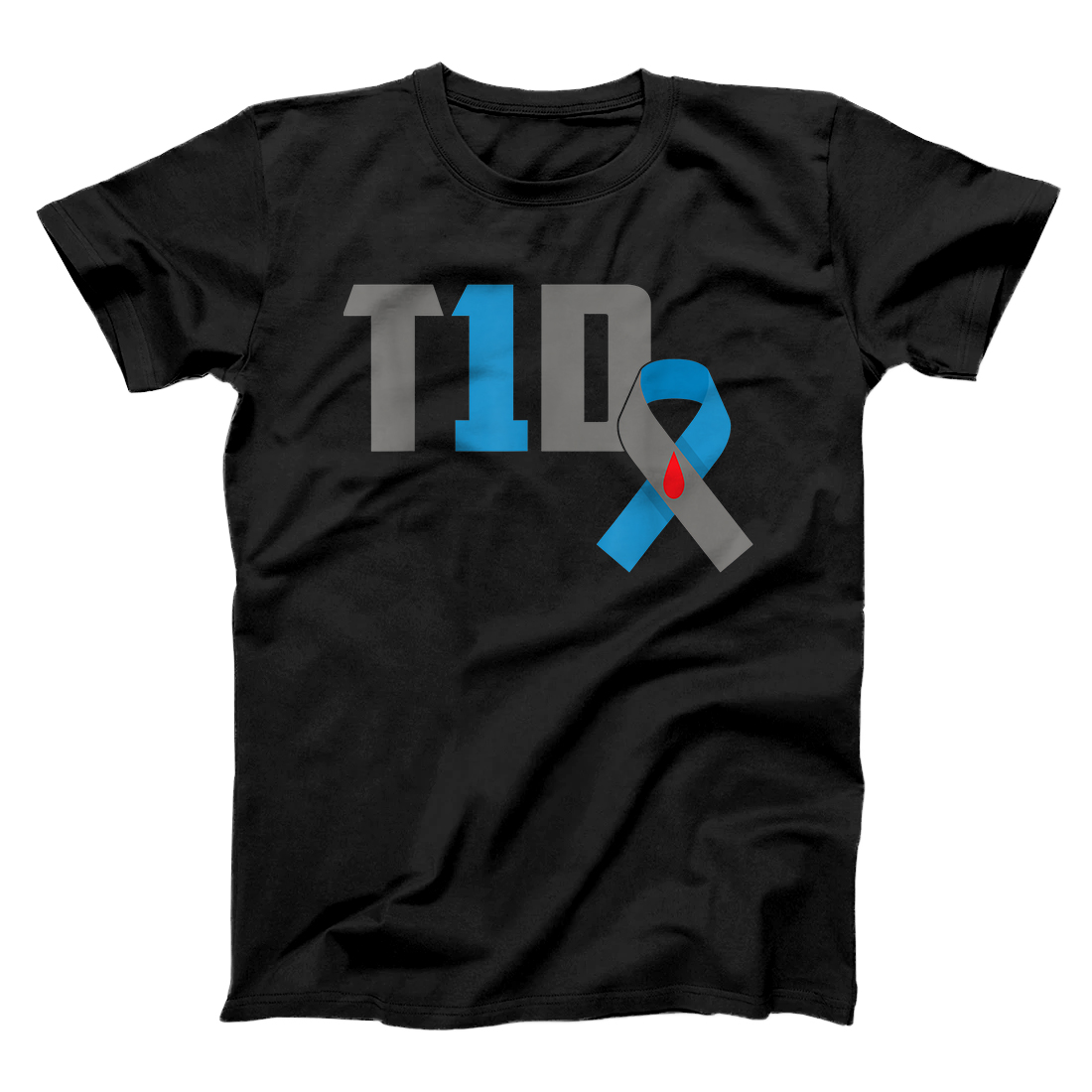 Personalized T1D Type 1 Diabetes Awareness Blue & Grey Ribbon Gift T-Shirt