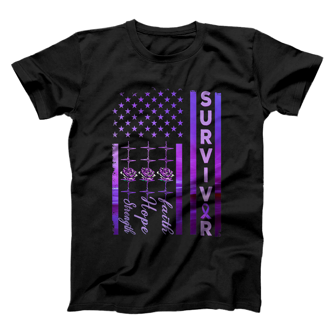 Personalized Domestic Violence Strong Survivor Purple American Flag Gift T-Shirt