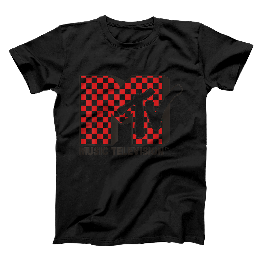 Personalized MTV Logo With Red Checkered Print T-Shirt