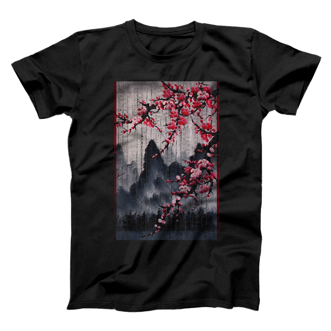 Personalized Vintage Cherry Blossom Woodblock Tee Japanese Graphical Art T-Shirt