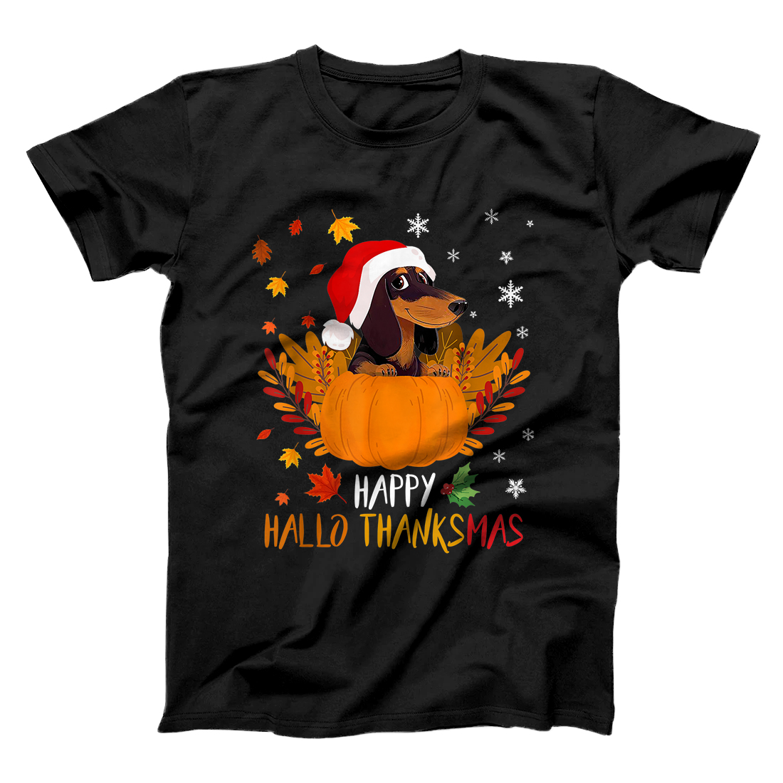 Personalized Dachshund Hallothanksmas Halloween Thanksgiving Christmas T-Shirt