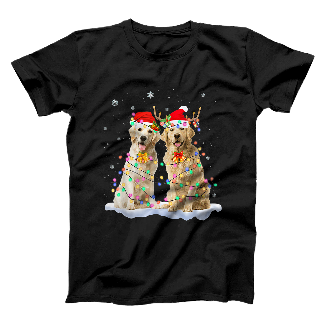 Personalized Golden Retriever Christmas Santa Hat Reindeer Lights Pajama T-Shirt