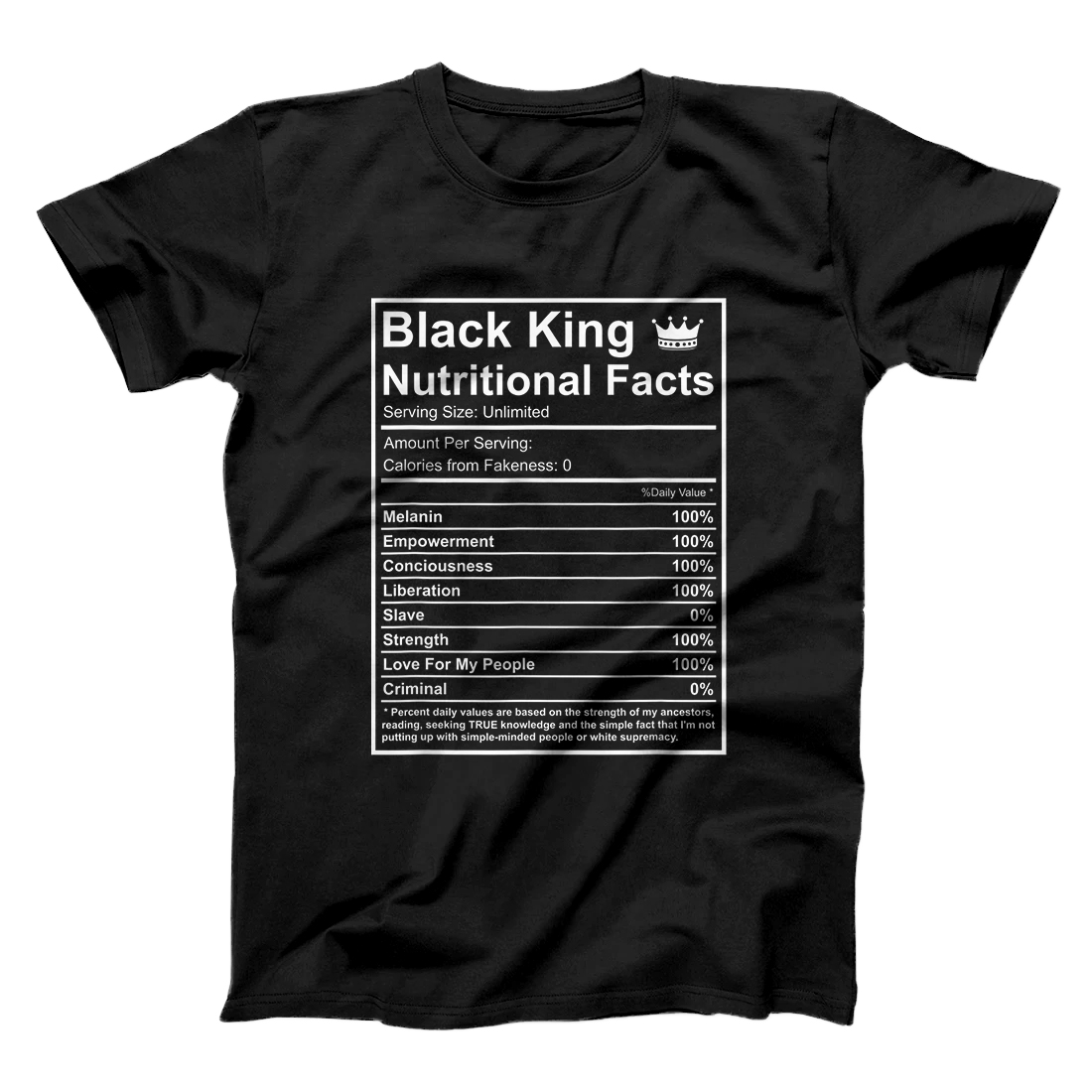 Personalized Black King Nutritional Facts African American Afrocentric T-Shirt