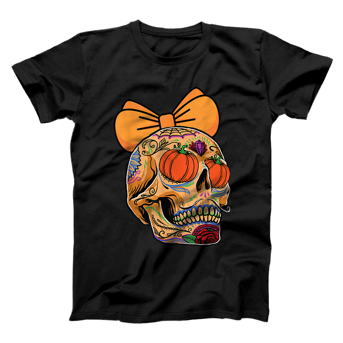 Personalized Sugar Skull Pumpkin Eye Girl Skull Cool Halloween Gifts T-Shirt
