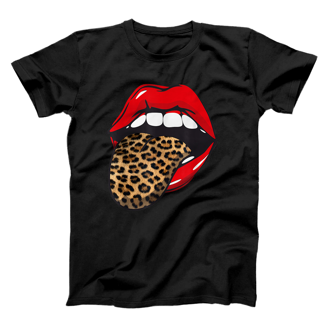 Personalized Red Lips Leopard Tongue Animal Print Trendy Design Guepard T-Shirt