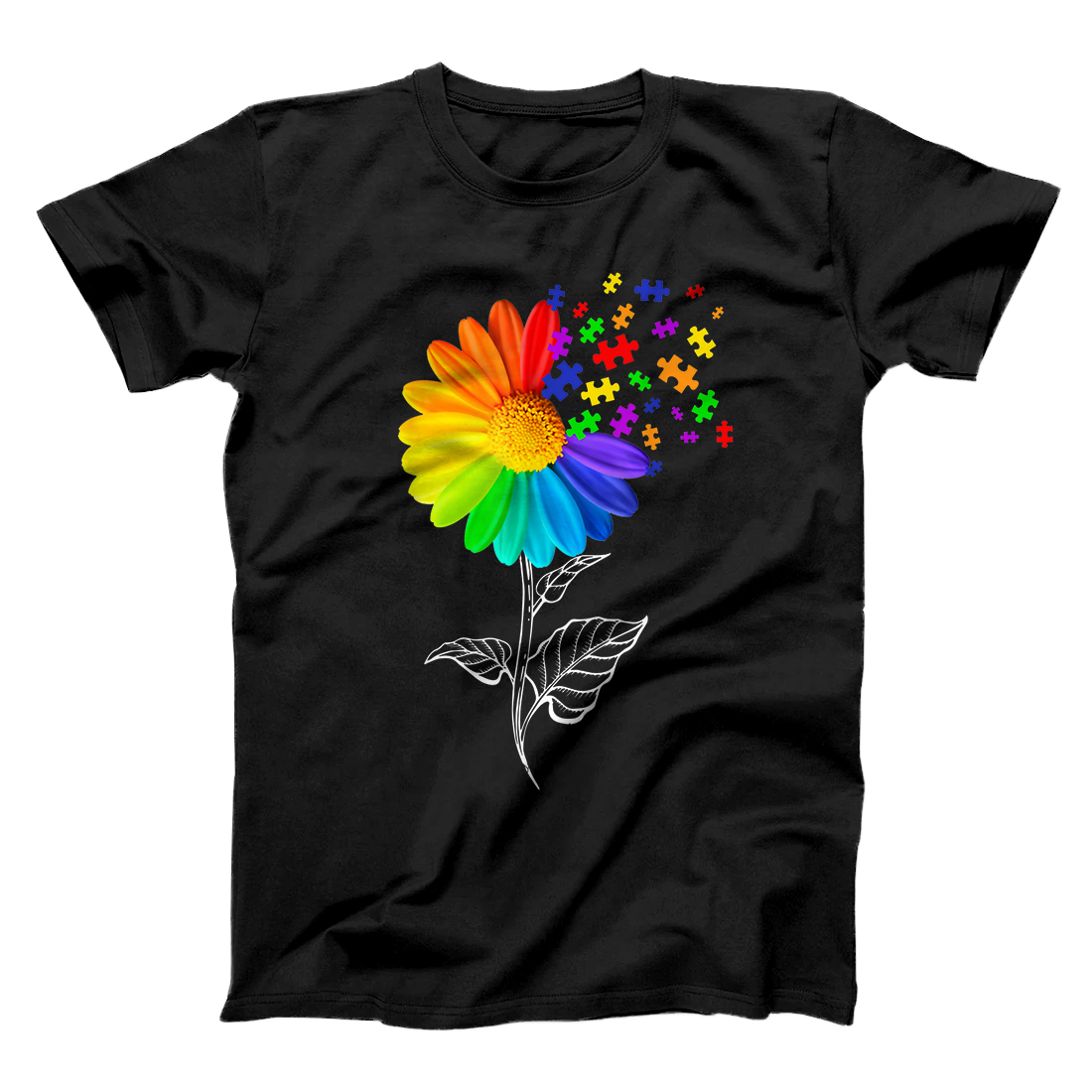 Personalized Sunflower Puzzle Piece Autism Awareness Men Women Gift T-Shirt