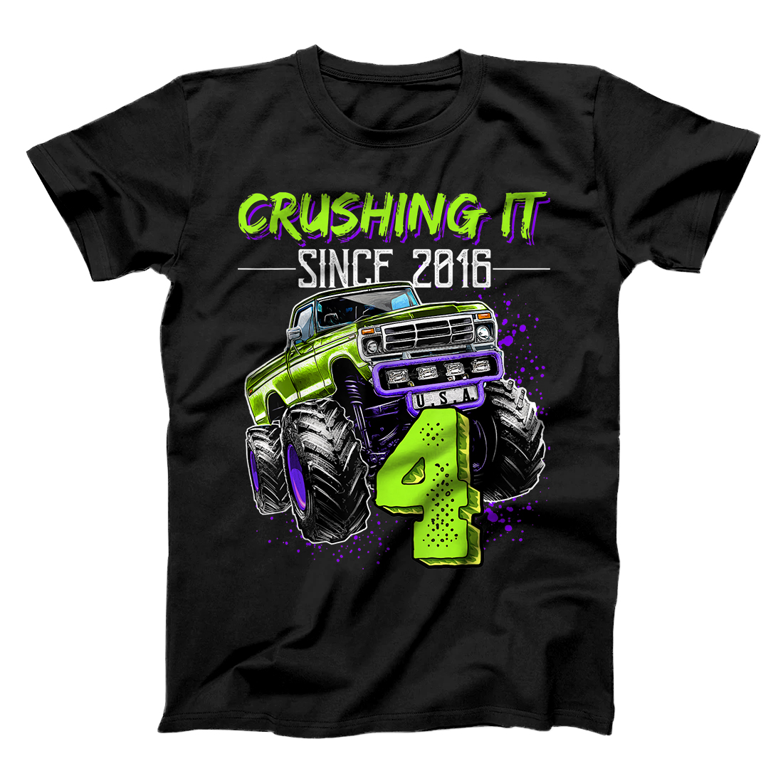 Personalized Crushing it Since 2016 4th Birthday Monster Truck Gift Boys T-Shirt