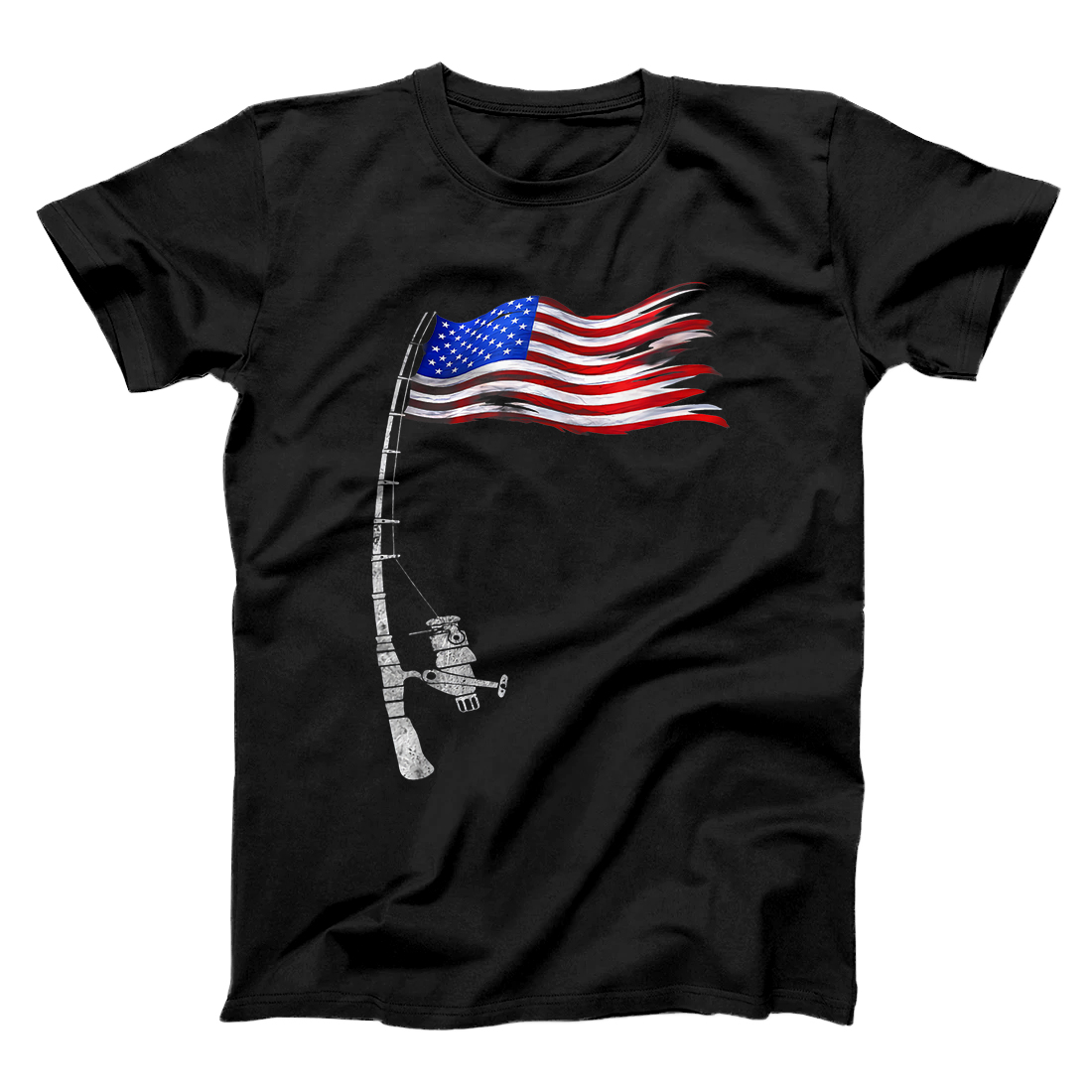 Personalized Vintage Fishing Rod American Flag Funny Fishing Gift T-Shirt