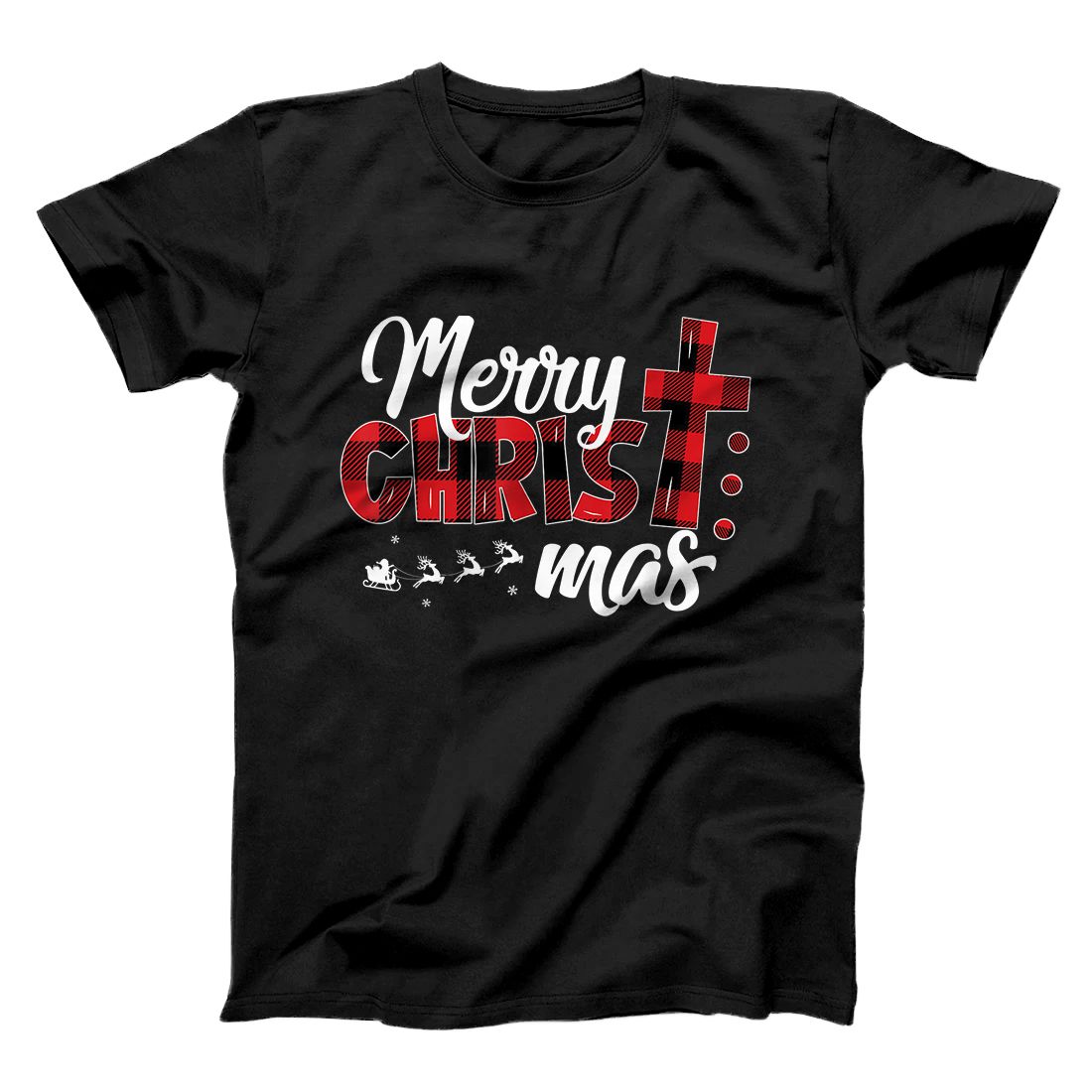 Personalized Merry Christmas Christ Buffalo Plaid Cross Xmas Gifts T-Shirt