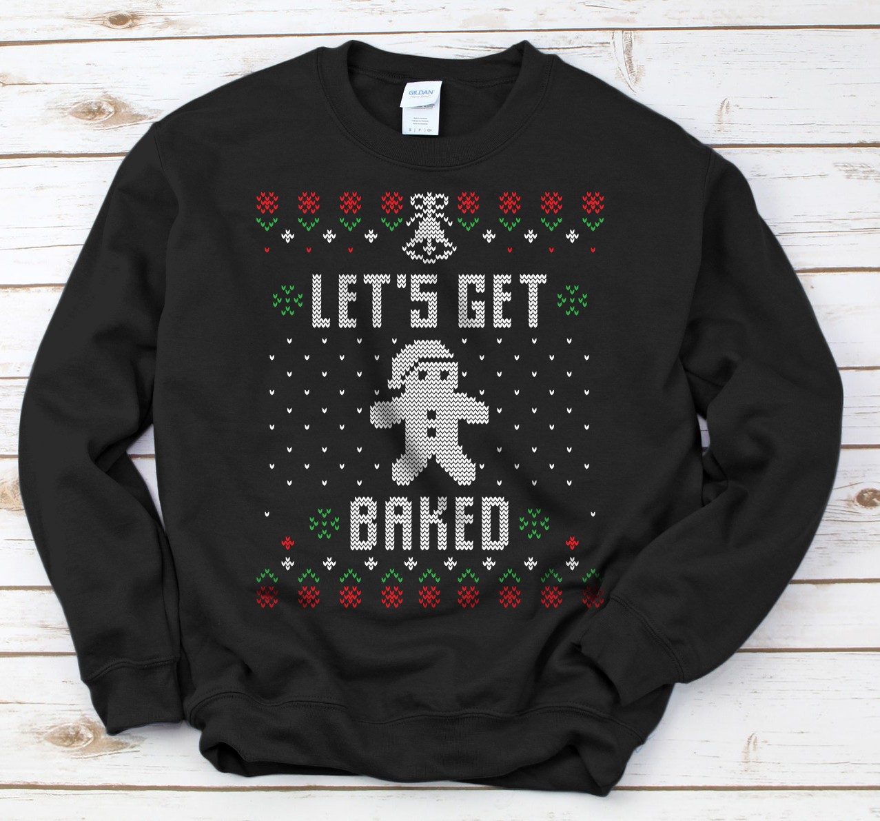 Personalized Let's Get Baked Gingerbread Cookie Ugly Christmas Xmas Gift Sweatshirt