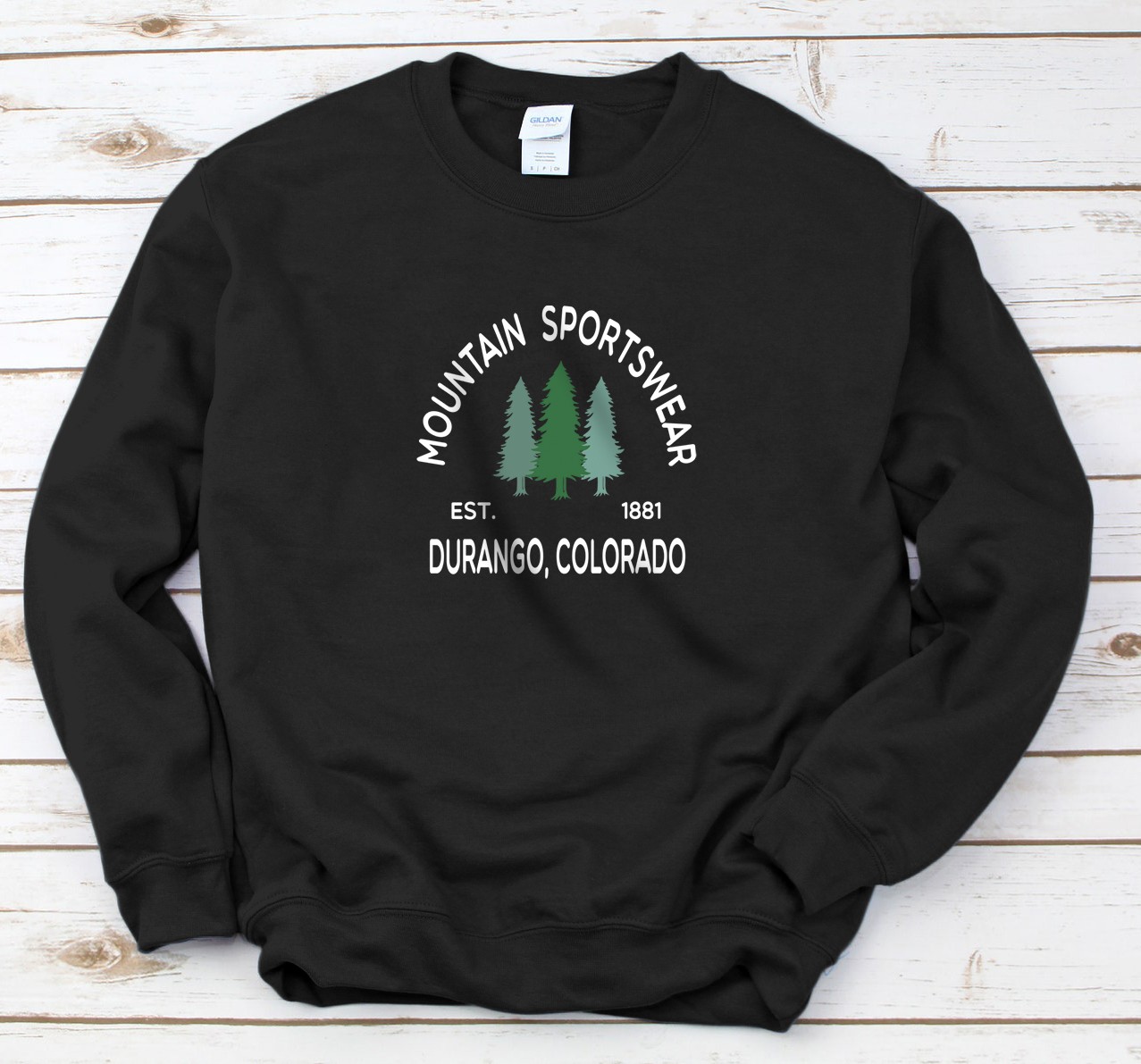 Personalized Original Durango Colorado Mountains Pine Tree Graphic Design Sweatshirt