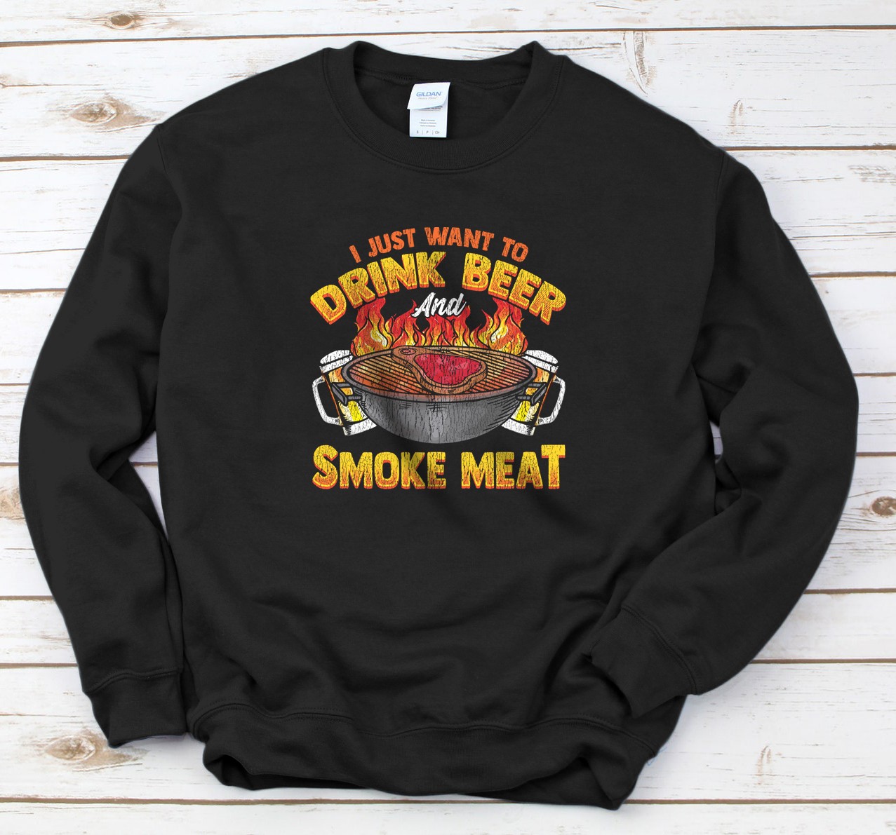 Personalized Drink Beer and Smoke Meat Funny Smoking Meats Beer Humour Sweatshirt