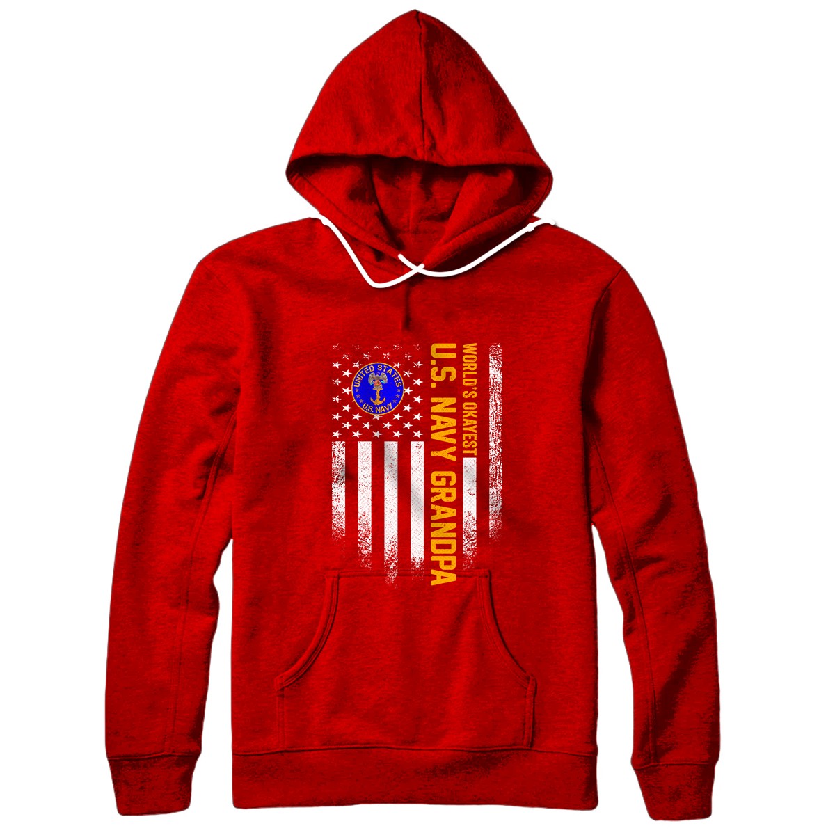 Vintage American Flag World's Okayest Navy Veteran Grandpa Pullover Hoodie