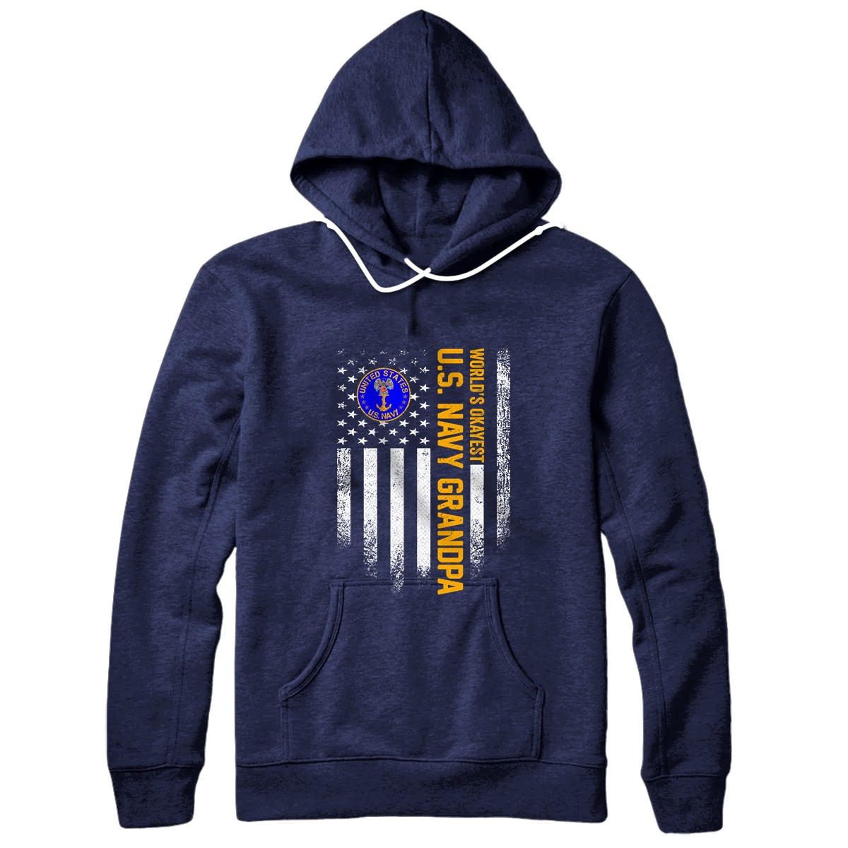 Vintage American Flag World's Okayest Navy Veteran Grandpa Pullover Hoodie