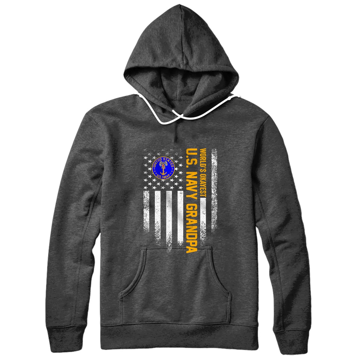 Vintage American Flag World's Okayest Navy Veteran Grandpa Pullover Hoodie