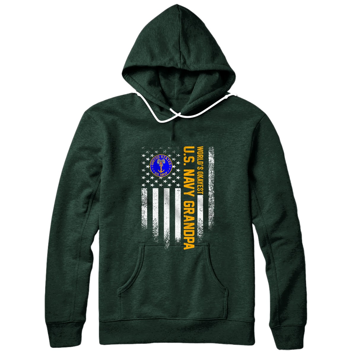 Vintage American Flag World's Okayest Navy Veteran Grandpa Pullover Hoodie