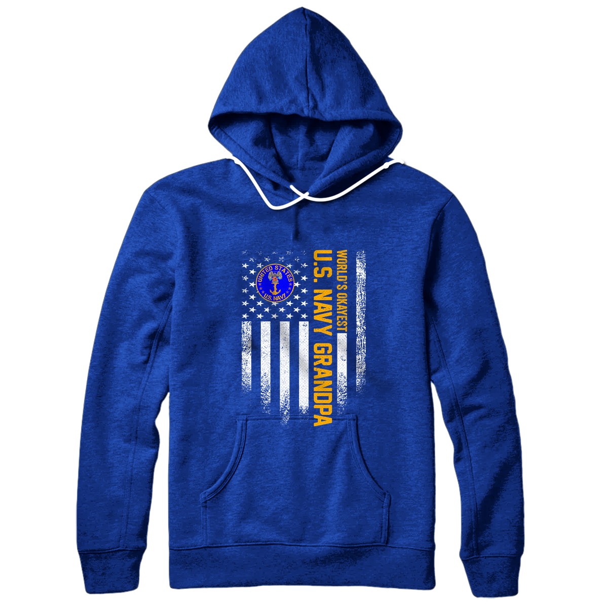 Vintage American Flag World's Okayest Navy Veteran Grandpa Pullover Hoodie