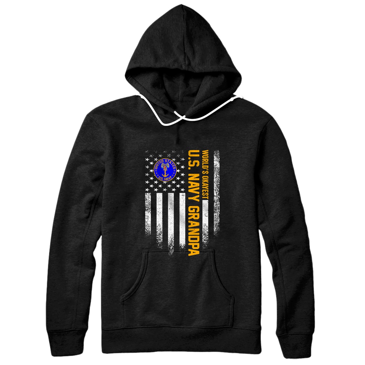 Vintage American Flag World's Okayest Navy Veteran Grandpa Pullover Hoodie