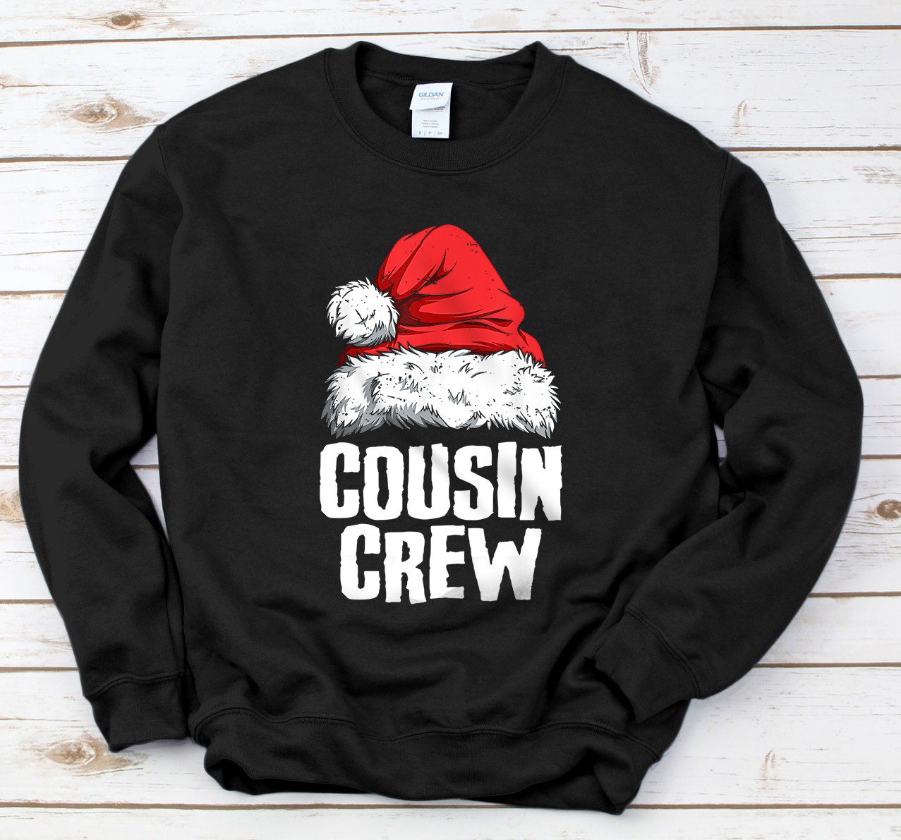 Personalized Cousin Crew Santa Hat Family Matching Christmas Pajama Sweatshirt