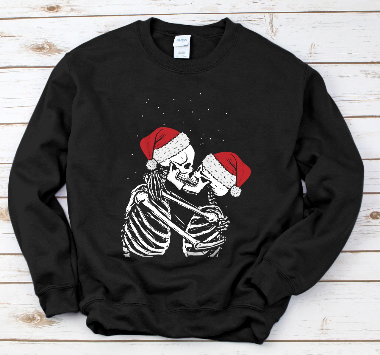 Personalized Skeleton Kissing Couple Santa Hat Snow Cool Christmas Gifts Sweatshirt