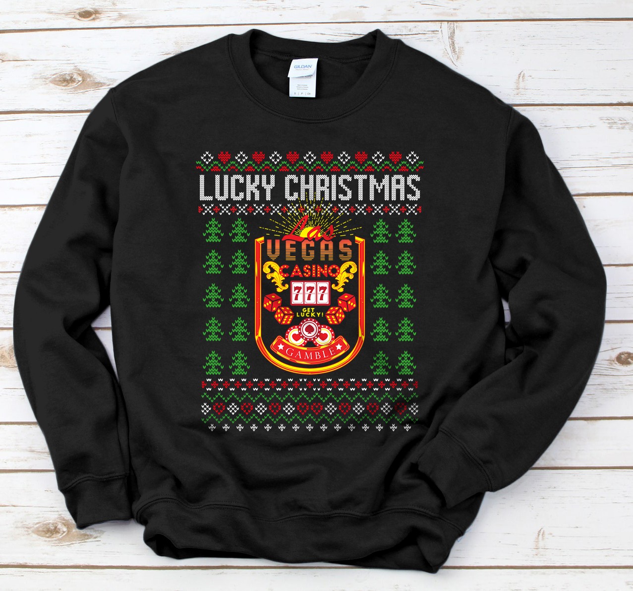 Personalized Christmas Casino Poker Gambling Las Vegas Ugly Xmas Sweater Sweatshirt