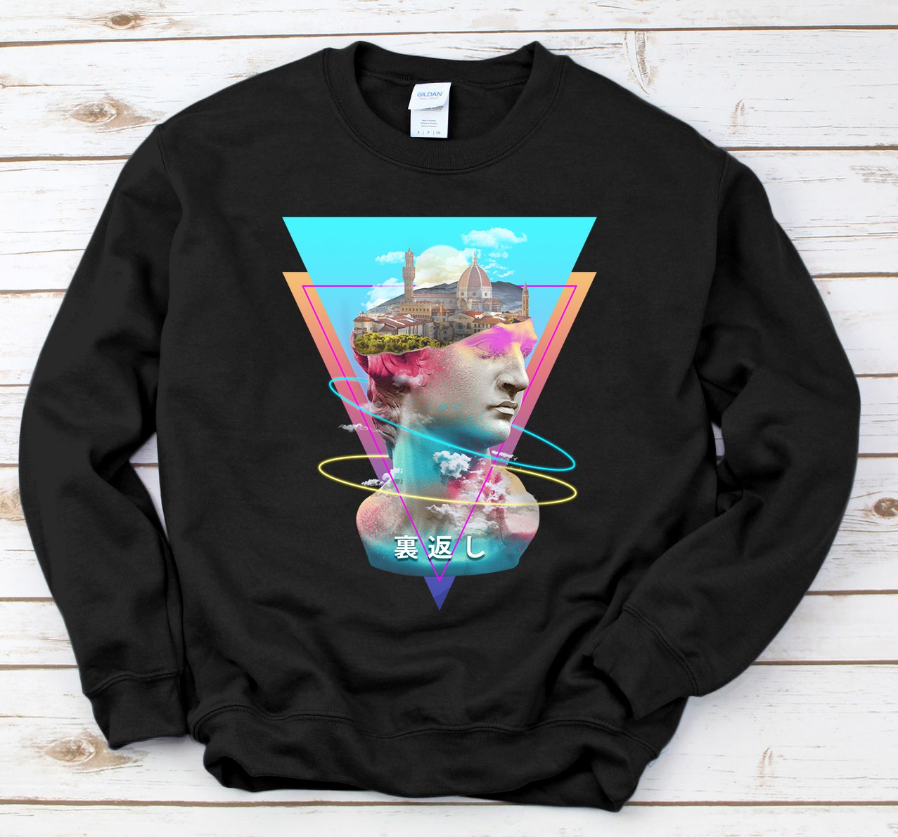 Vaporwave Statue David Bust & Florence Italy Landscape Art Sweatshirt