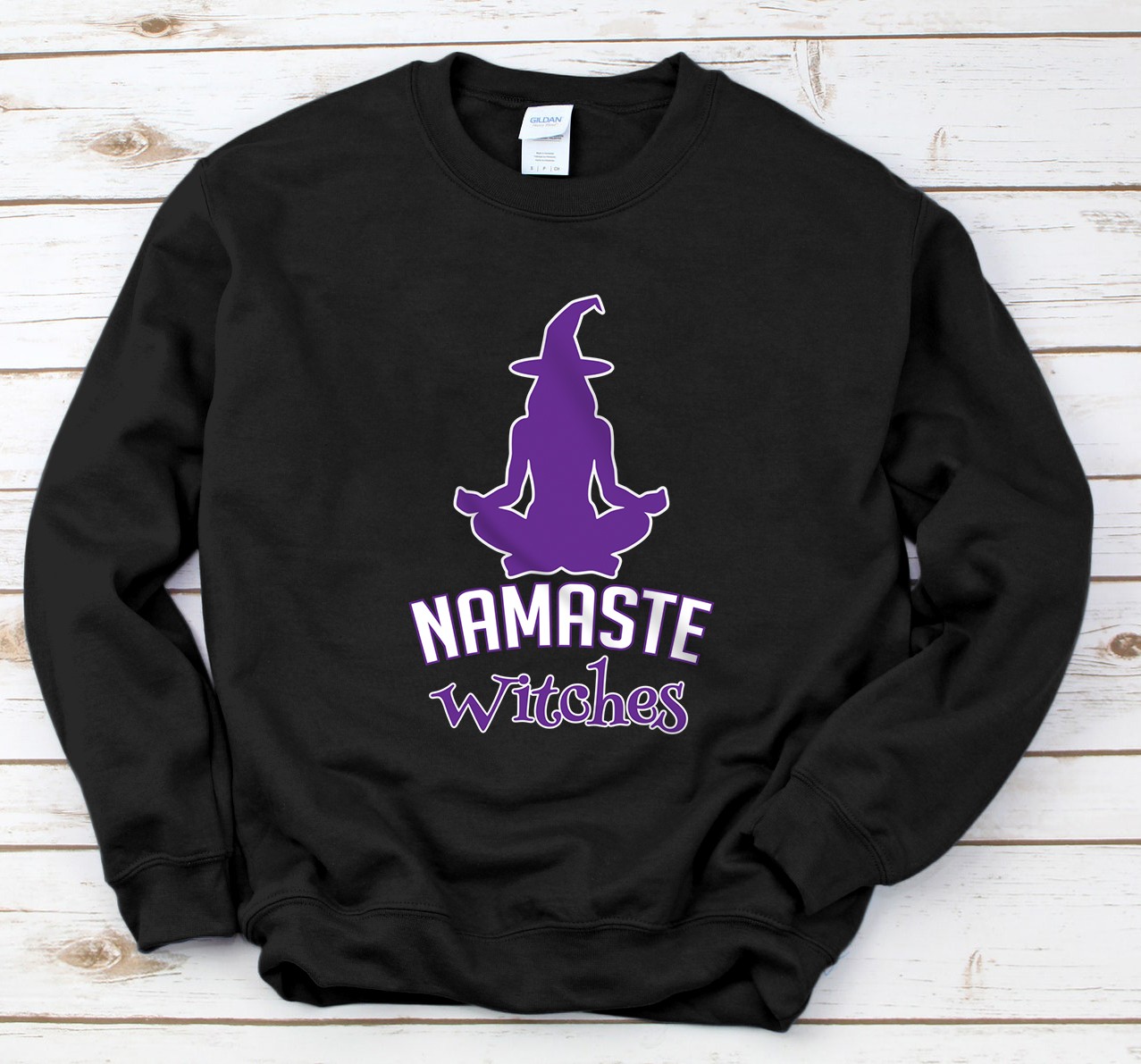 Personalized Namaste Witches Funny Halloween Yoga Exercise Sweatshirt