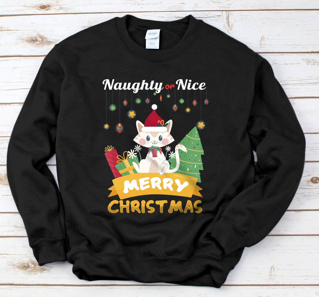 Personalized Naughty Or Nice Family Matching Christmas Cat Xmas Gift Sweatshirt