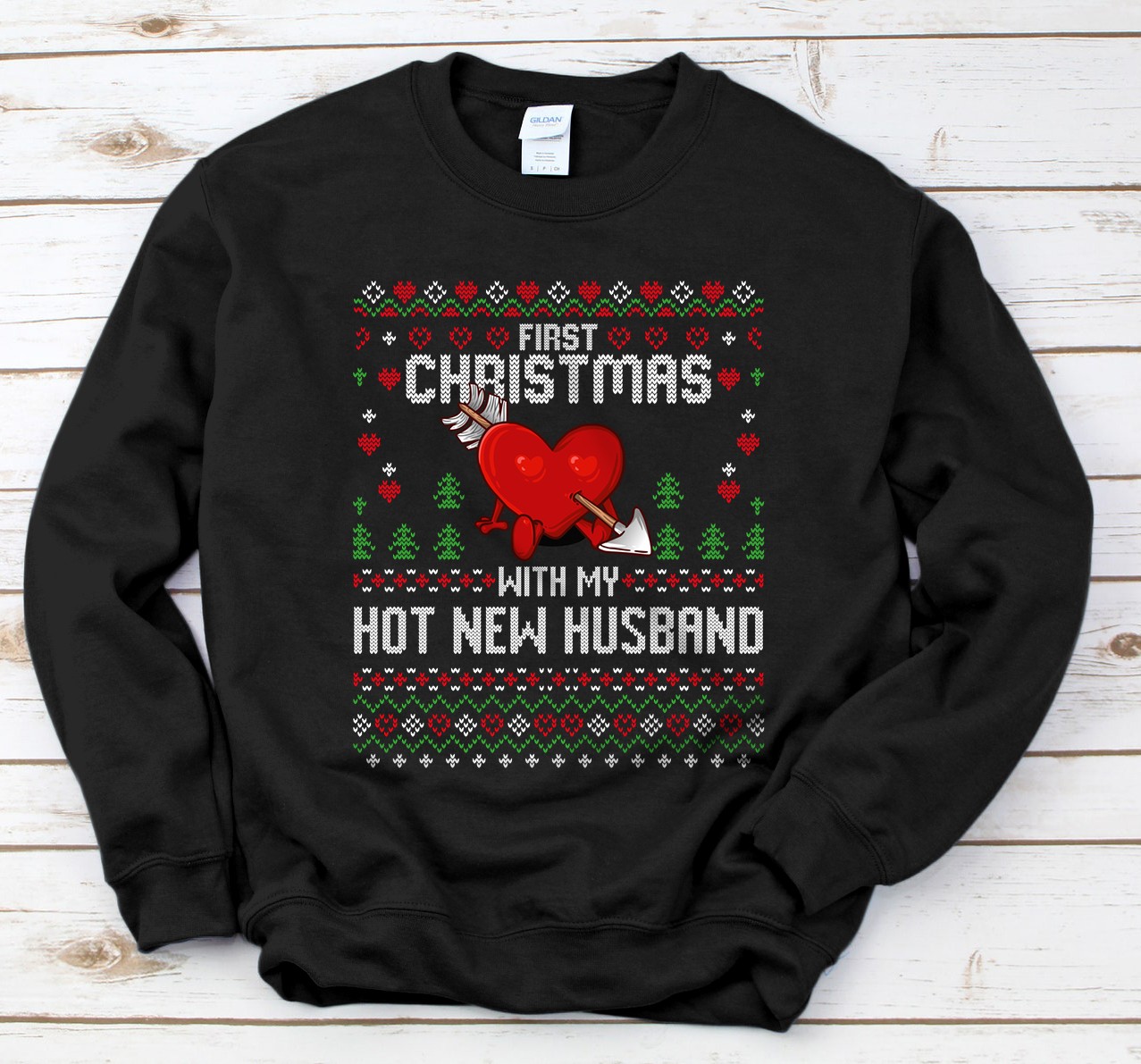Personalized First Christmas With My Hot New Husband Sweater Ugly Xmas Sweatshirt