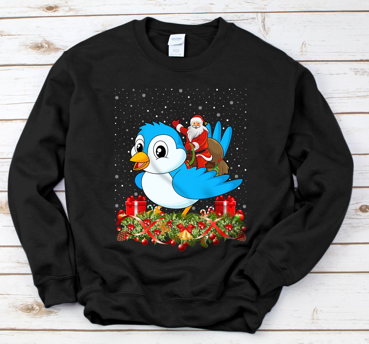 Personalized Bluebird Lover Xmas Gift Santa Riding Bluebird Christmas Sweatshirt
