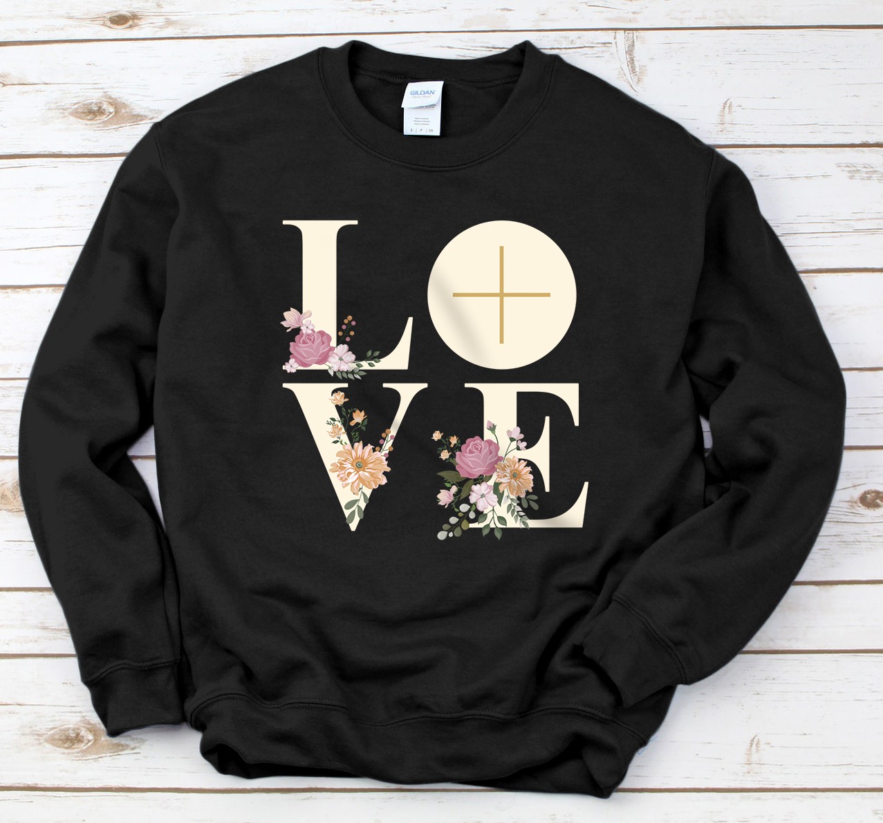 Personalized Love Cross Floral Eucharist Liturgy Catholic Christian Sweatshirt