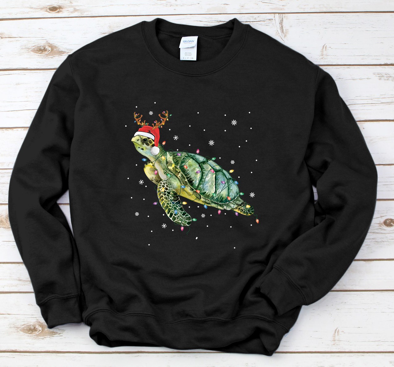 Personalized Sea Turtle Christmas Lights Funny Santa Hat Merry Christmas Sweatshirt