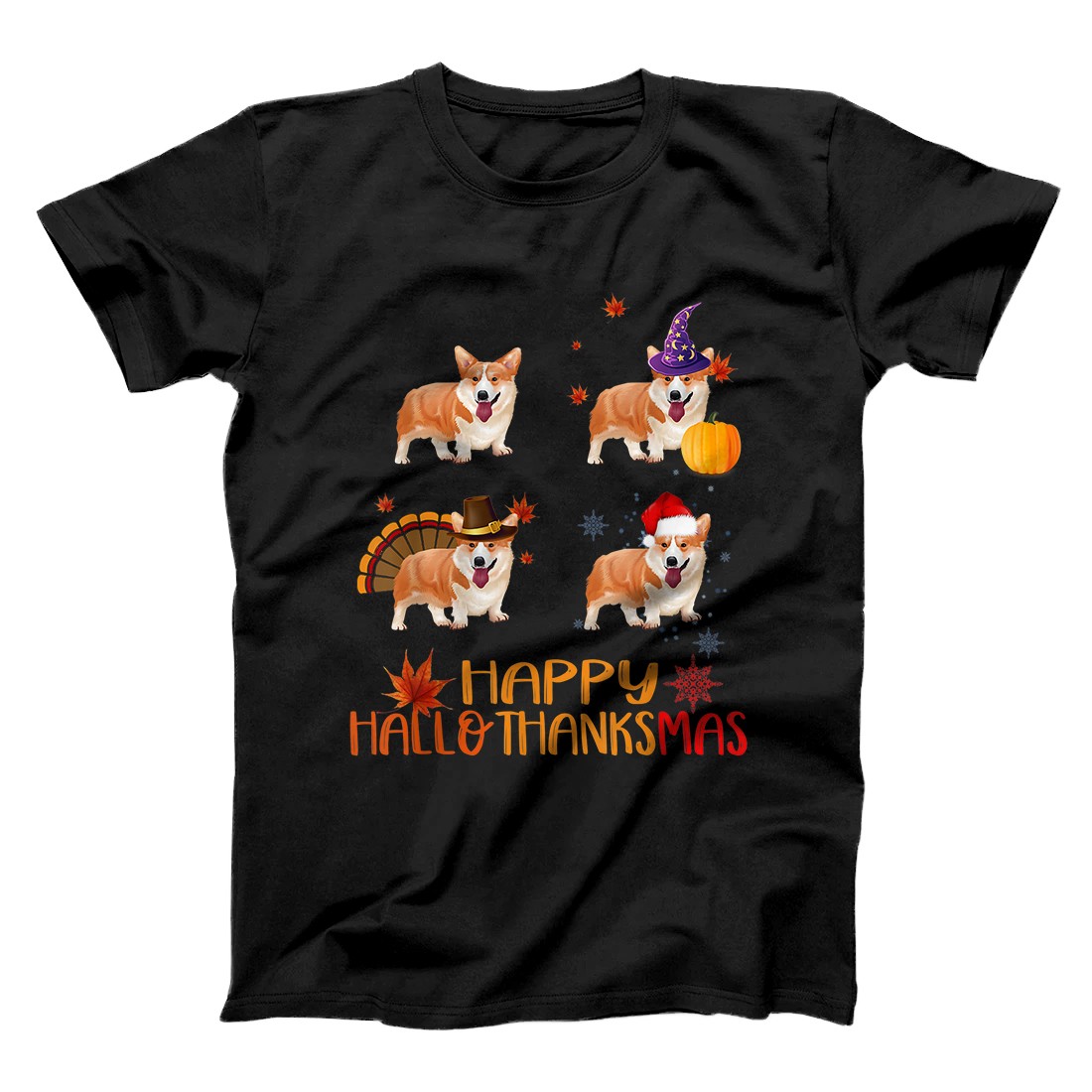 Personalized Happy Hallothanksmas Corgi Dog Funny Holiday T-Shirt