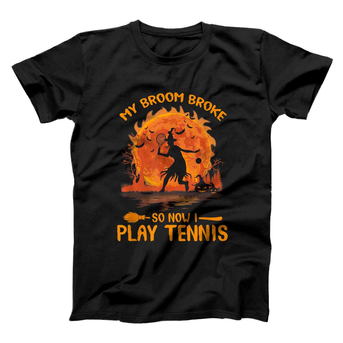 Personalized My Broom Broke So Now I Play Tennis Witch Halloween Horror T-Shirt