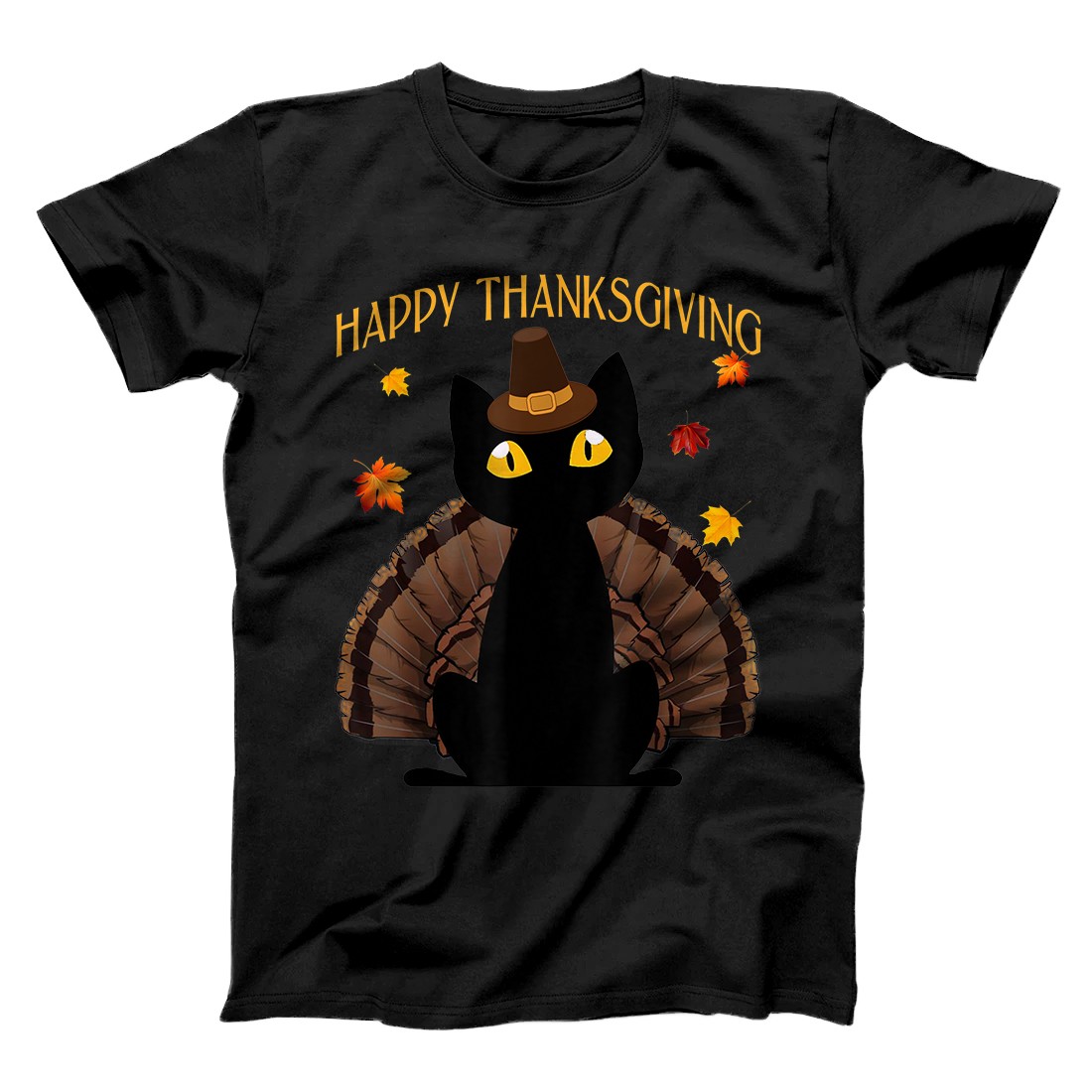 Personalized Funny Black Cat Turkey Happy Thanksgiving Gift T-Shirt